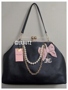 Viral 🎥 Juicy Couture Chic Y2K Large Kiss Lock Frame Clutch, Licorice + Pink 🩷